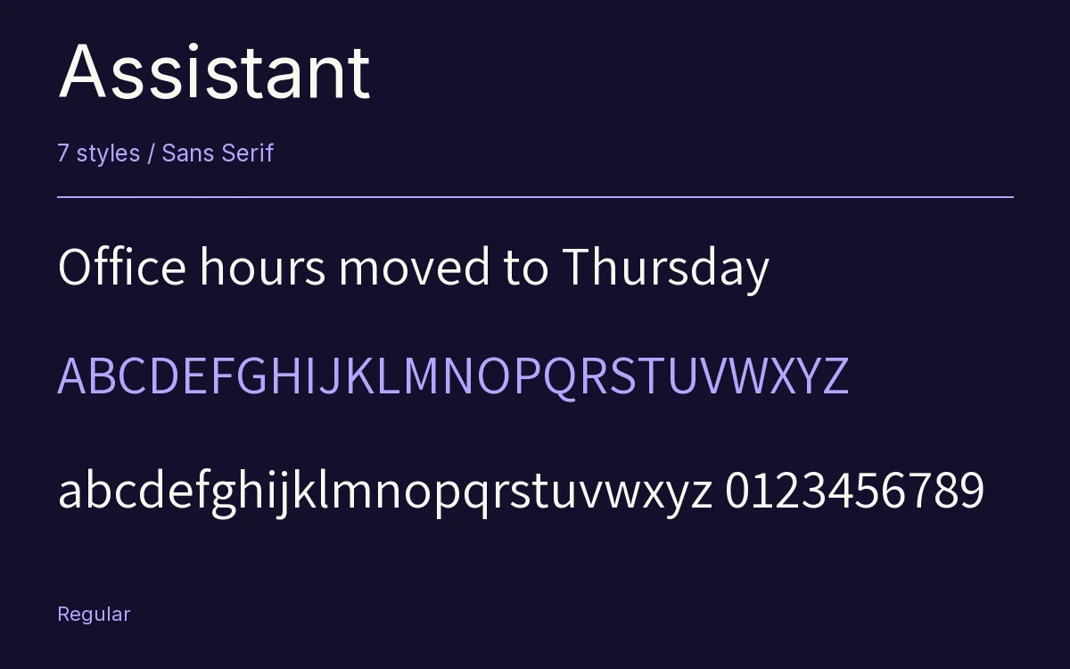 Assistant type specimen with letters and figures