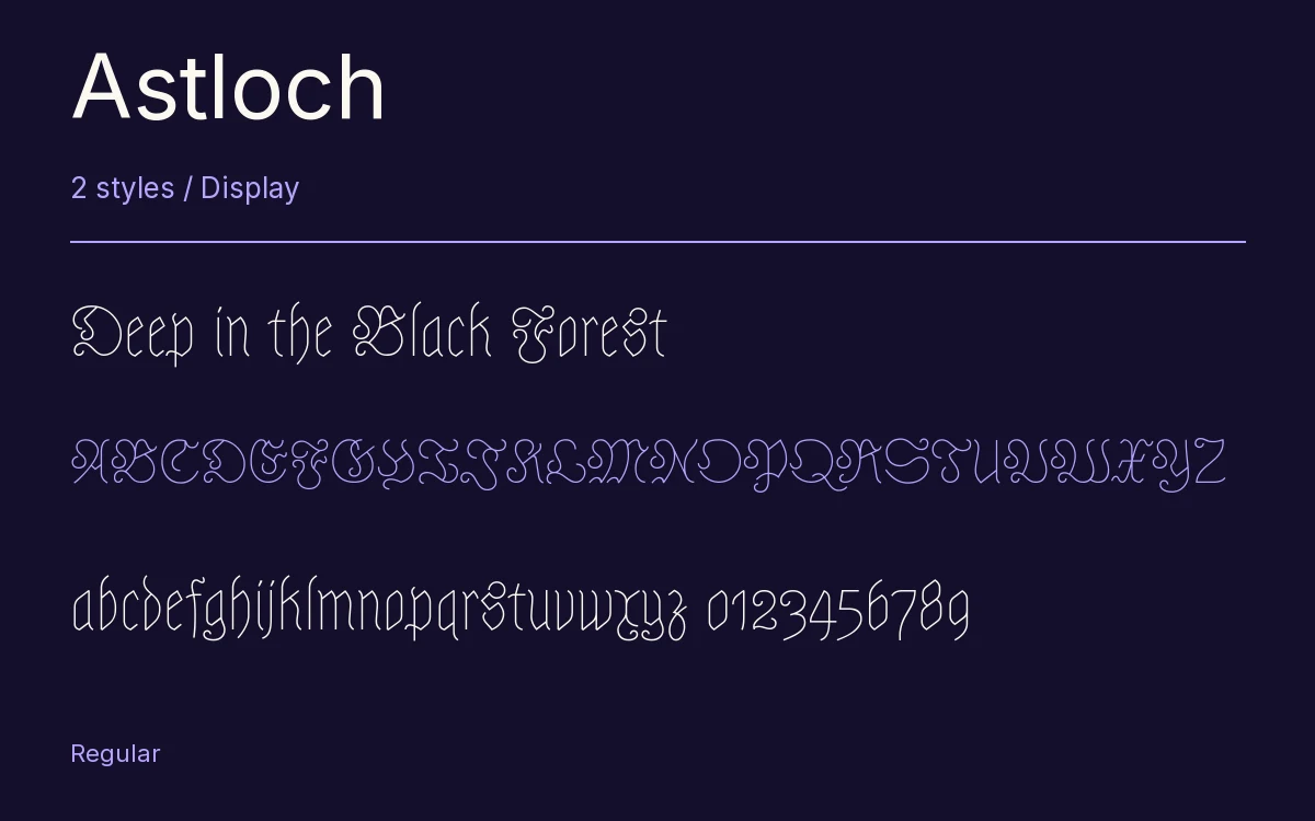Astloch type specimen with letters and figures