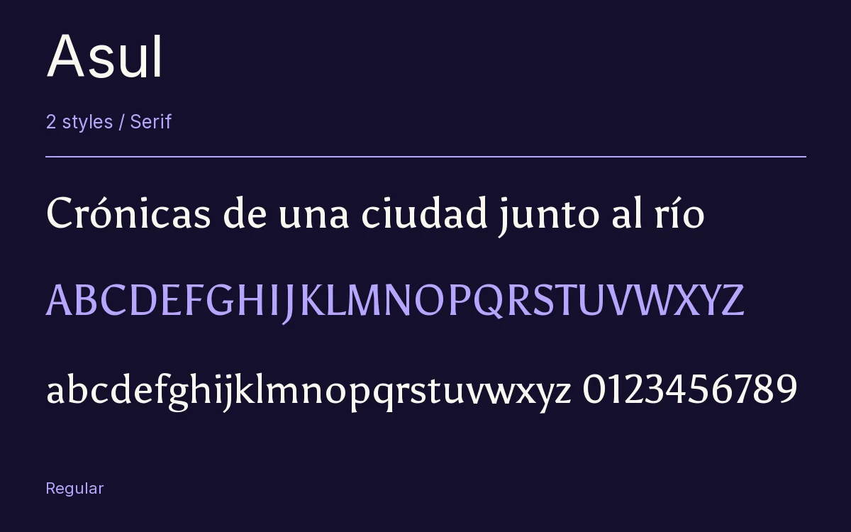 Asul type specimen with letters and figures