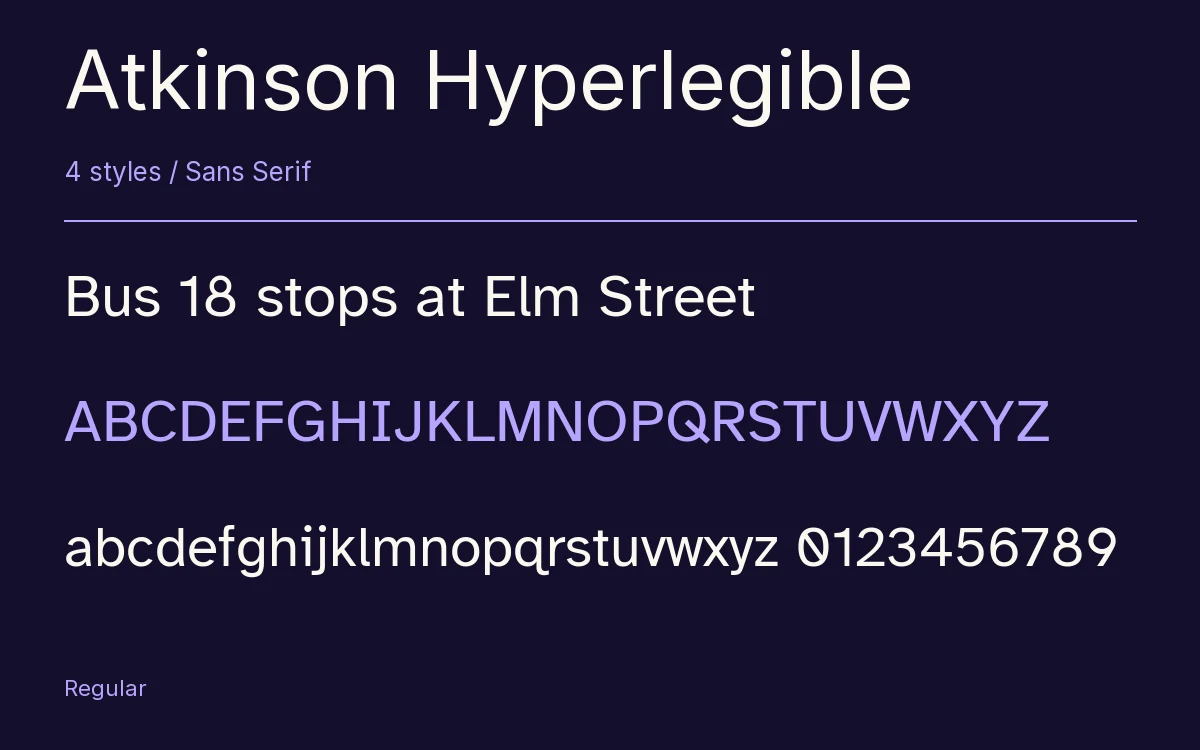 Atkinson Hyperlegible type specimen with letters and figures
