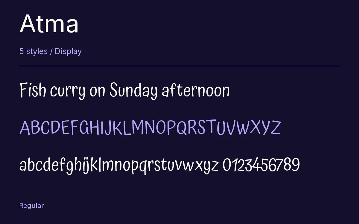 Atma type specimen with letters and figures