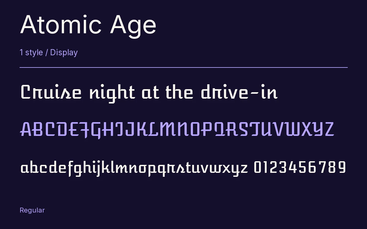 Atomic Age type specimen with letters and figures