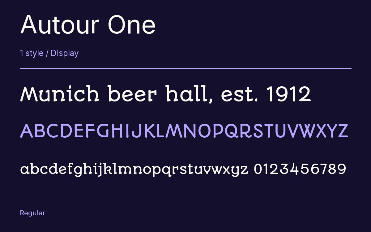 Autour One type specimen with letters and figures