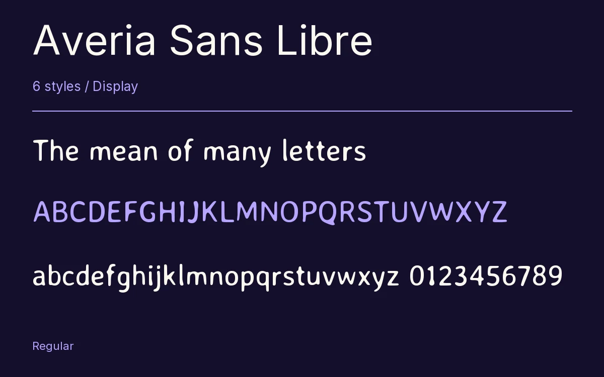 Averia Sans Libre type specimen with letters and figures