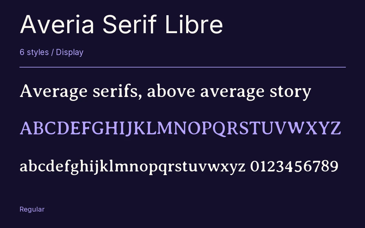 Averia Serif Libre type specimen with letters and figures