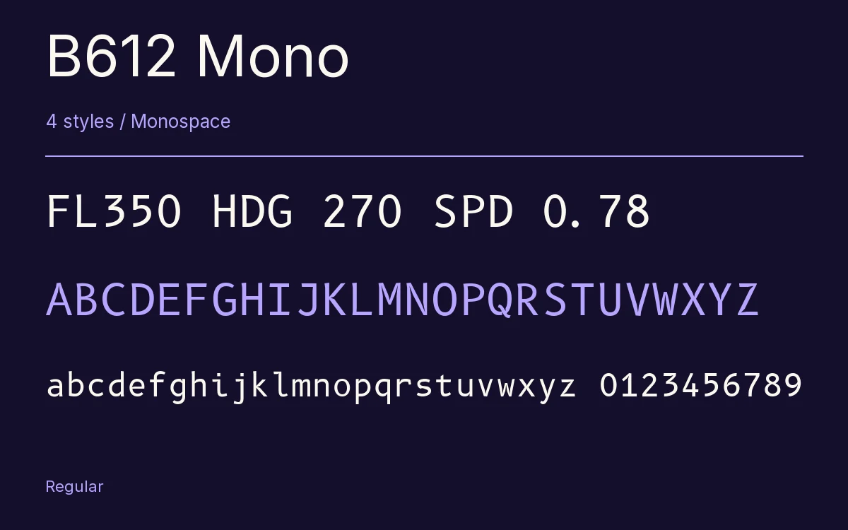 B612 Mono type specimen with letters and figures
