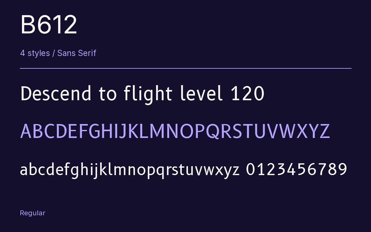 B612 type specimen with letters and figures