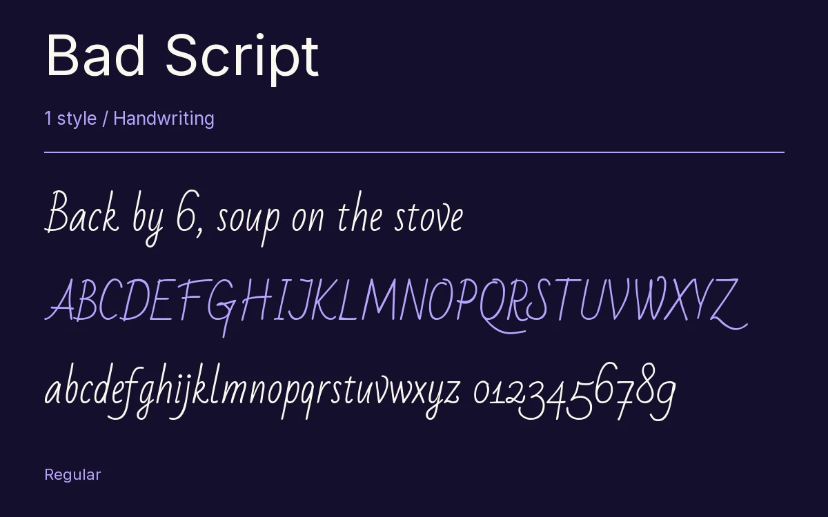 Bad Script type specimen with letters and figures
