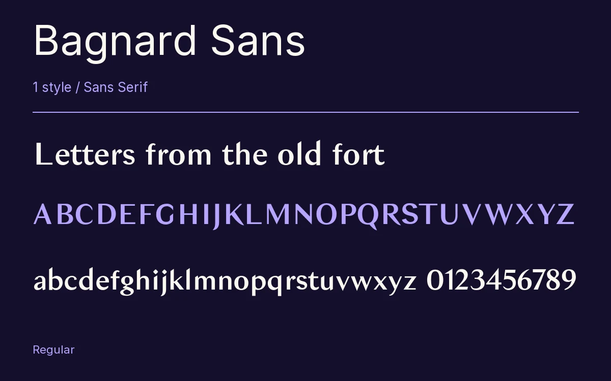 Bagnard Sans type specimen with letters and figures