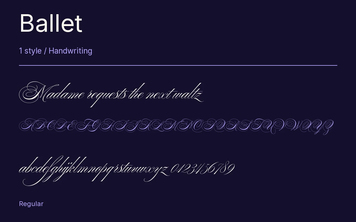 Ballet type specimen with letters and figures