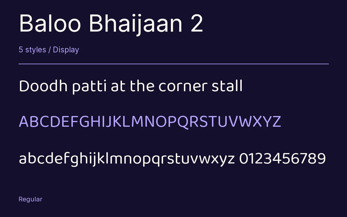 Baloo Bhaijaan 2 type specimen with letters and figures