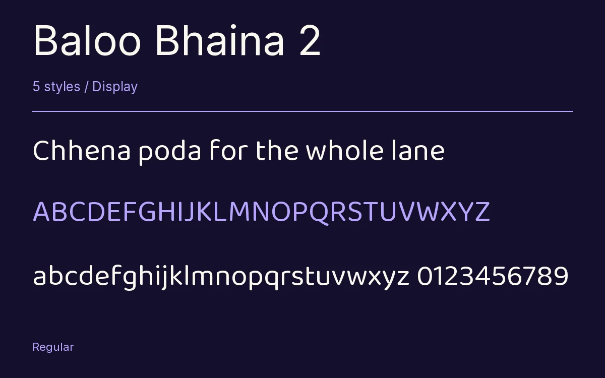 Baloo Bhaina 2 type specimen with letters and figures