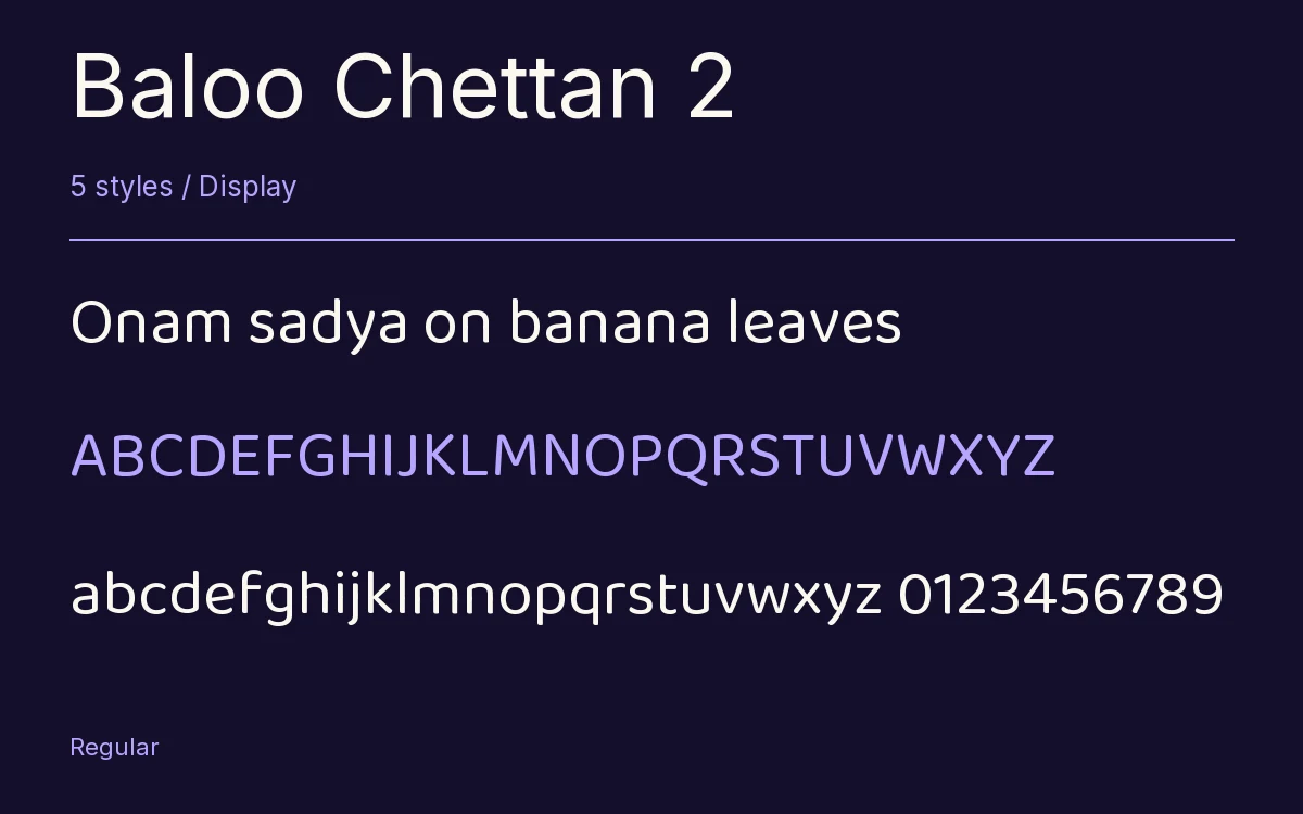Baloo Chettan 2 type specimen with letters and figures