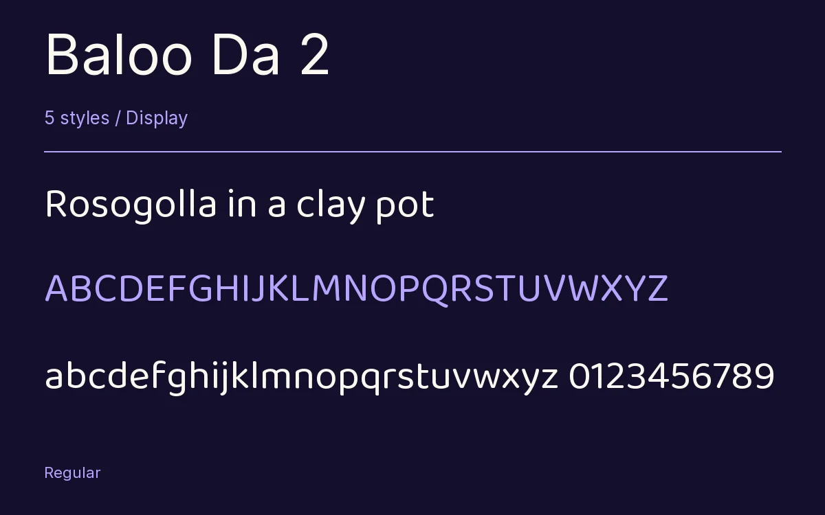 Baloo Da 2 type specimen with letters and figures