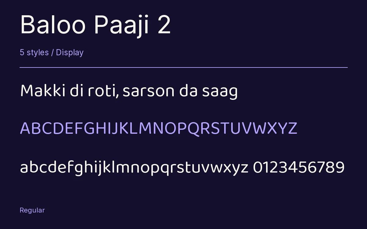 Baloo Paaji 2 type specimen with letters and figures