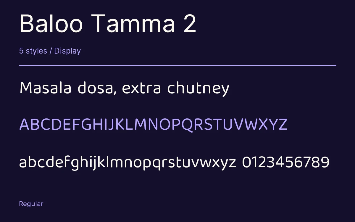 Baloo Tamma 2 type specimen with letters and figures