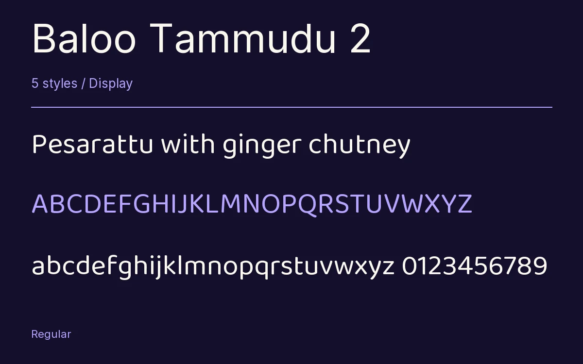 Baloo Tammudu 2 type specimen with letters and figures