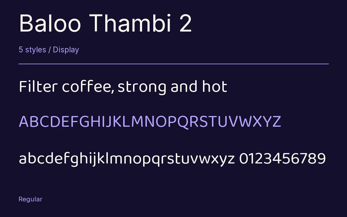 Baloo Thambi 2 type specimen with letters and figures