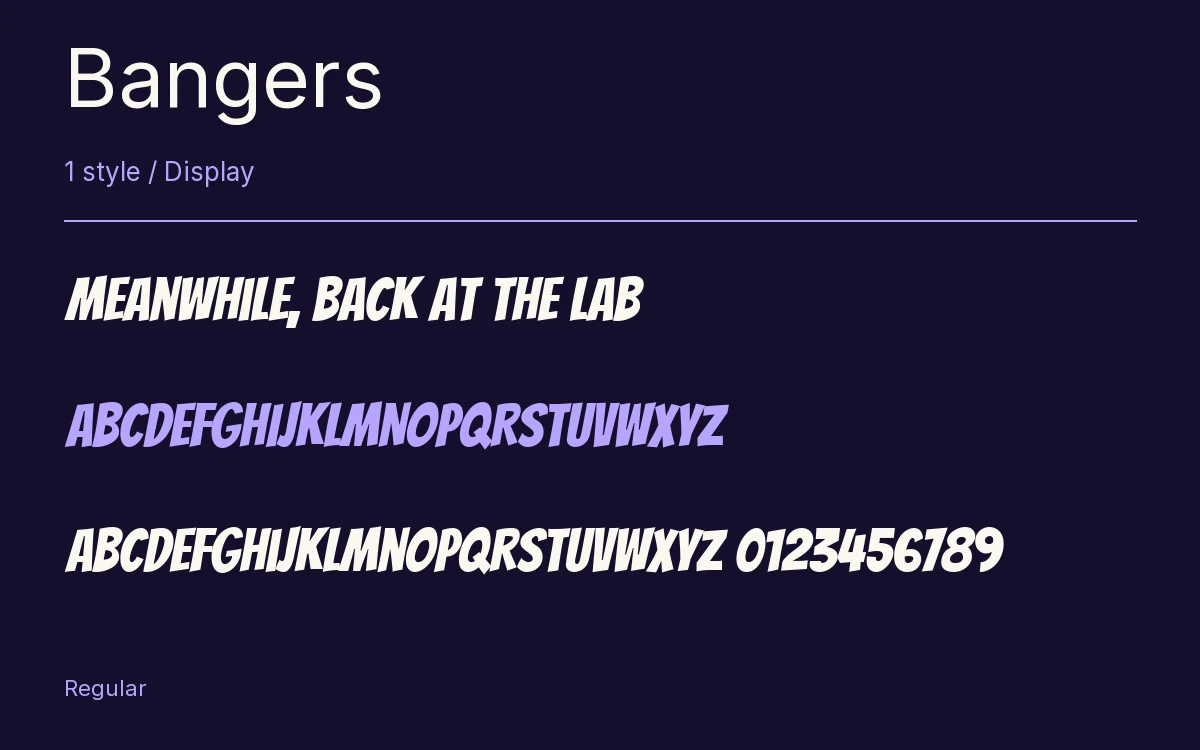 Bangers type specimen with letters and figures
