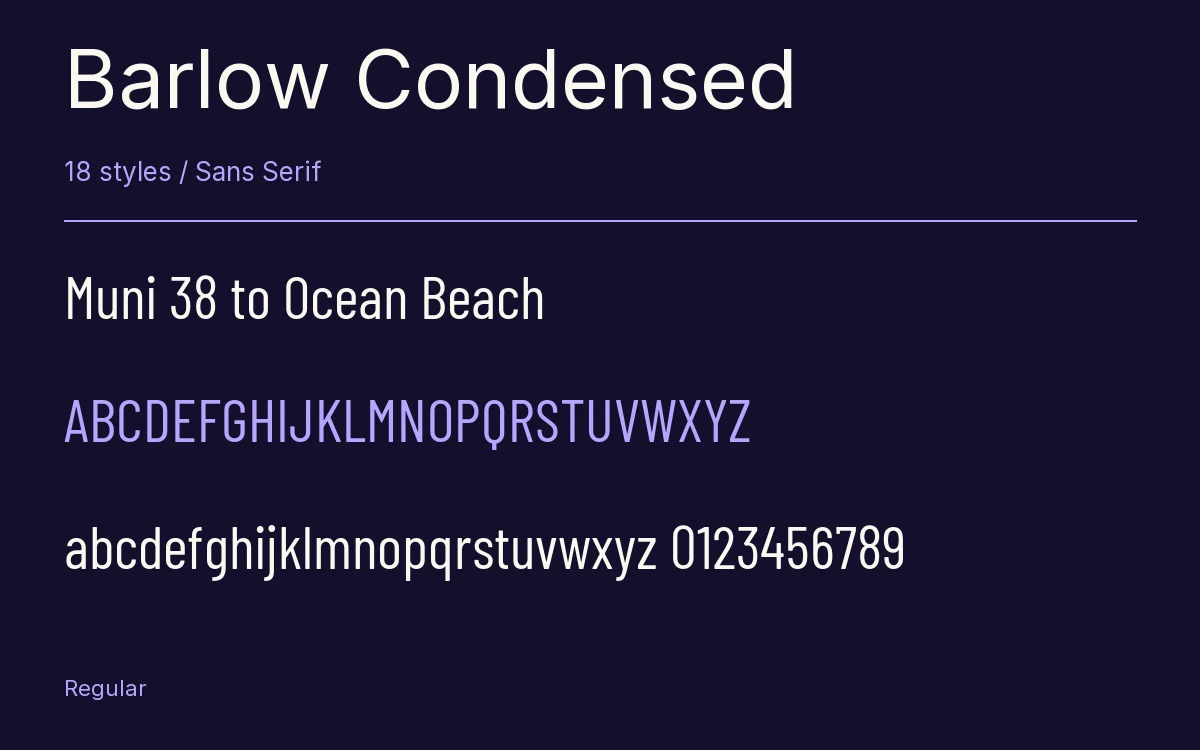 Barlow Condensed type specimen with letters and figures