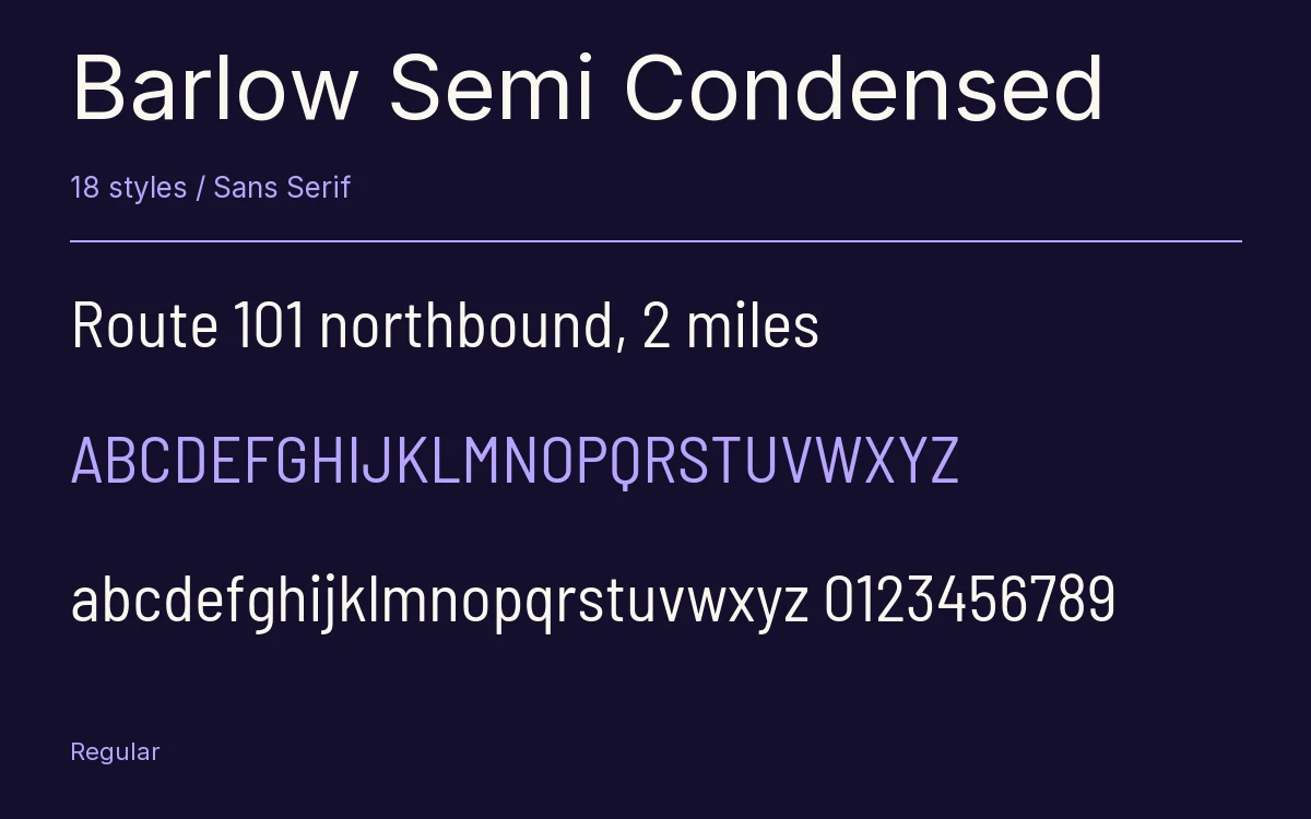 Barlow Semi Condensed type specimen with letters and figures