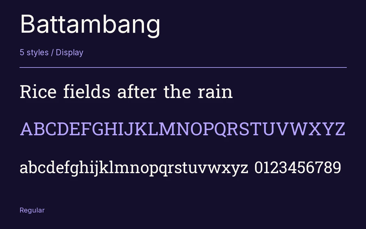 Battambang type specimen with letters and figures