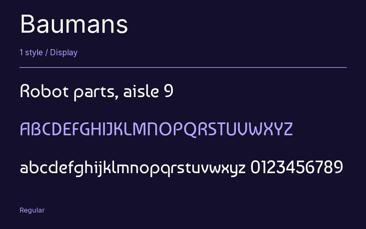 Baumans type specimen with letters and figures