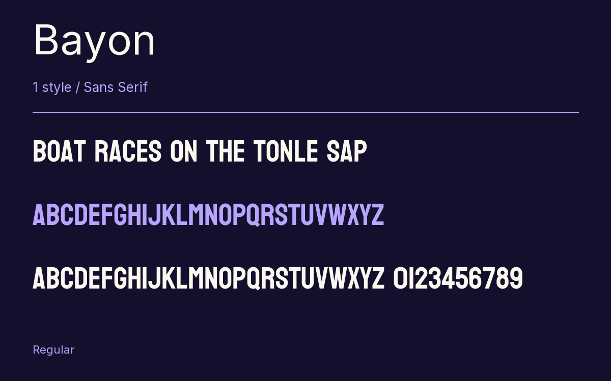 Bayon type specimen with letters and figures