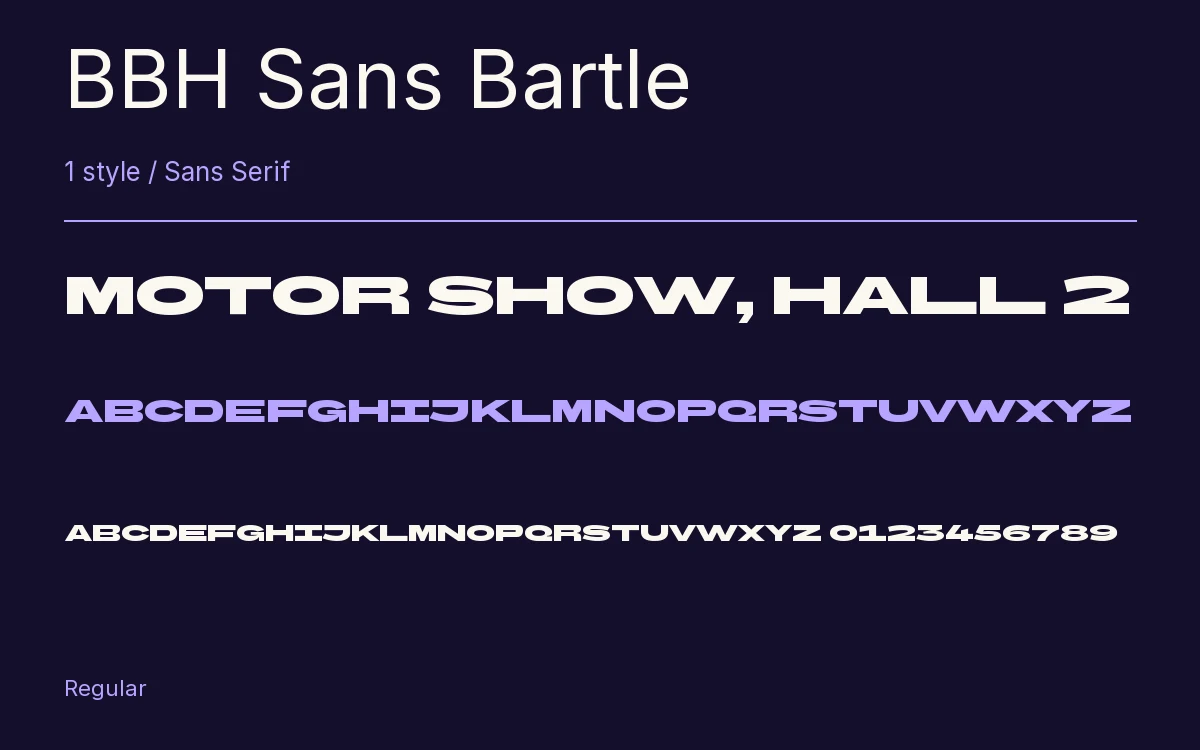 BBH Sans Bartle type specimen with letters and figures