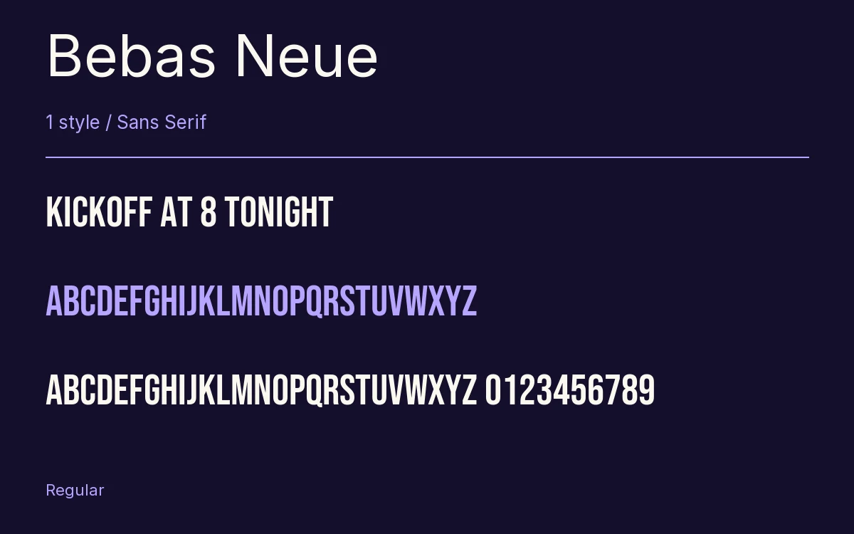 Bebas Neue type specimen with letters and figures