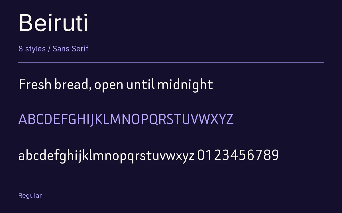 Beiruti type specimen with letters and figures