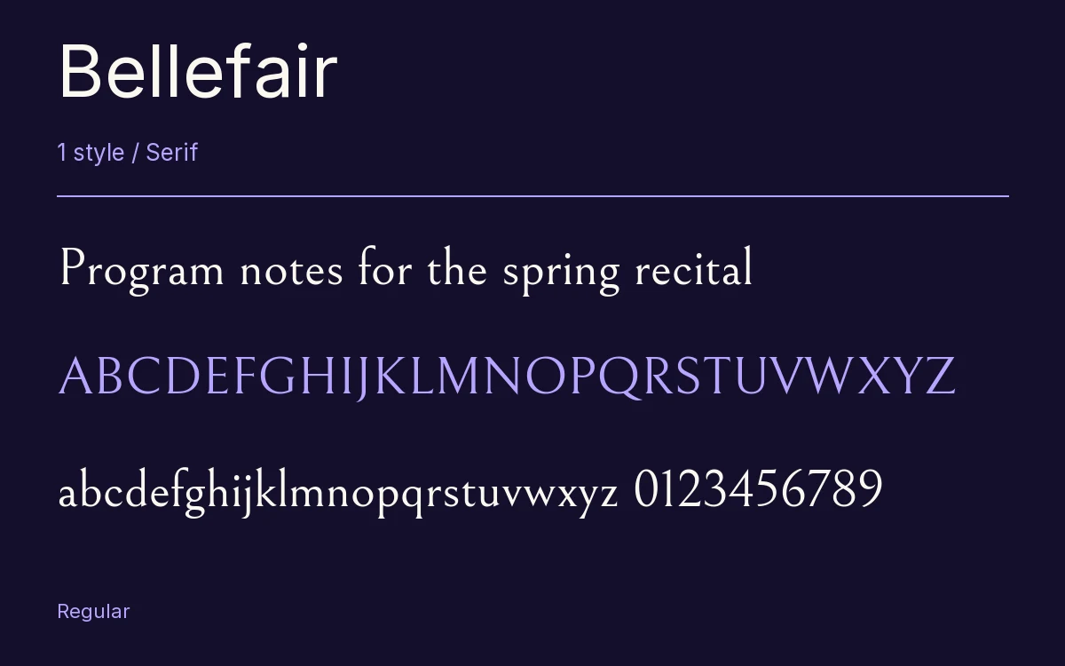 Bellefair type specimen with letters and figures