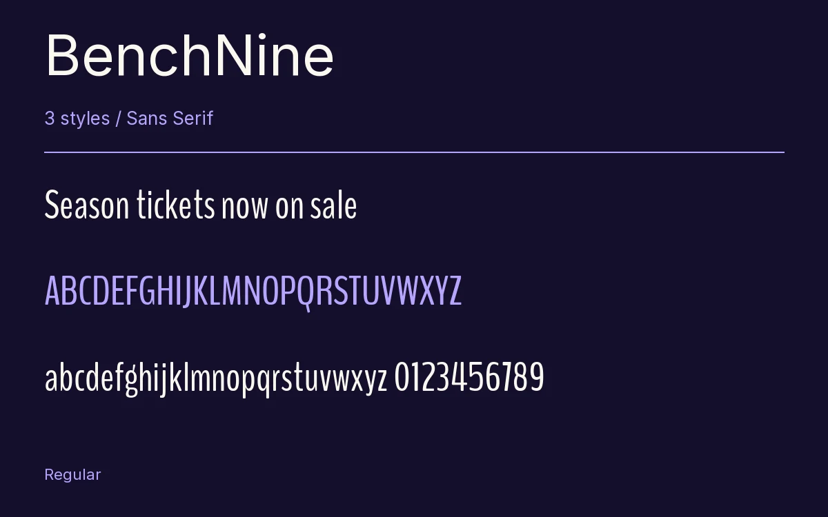 BenchNine type specimen with letters and figures