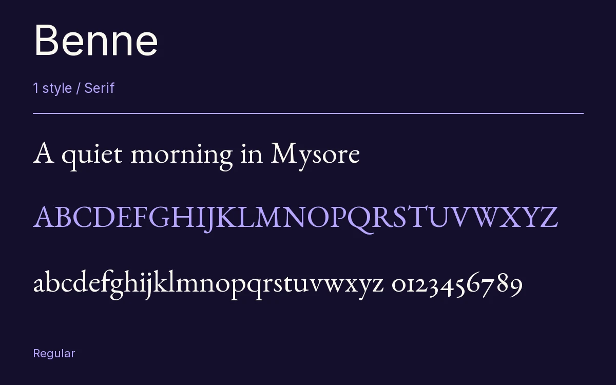 Benne type specimen with letters and figures