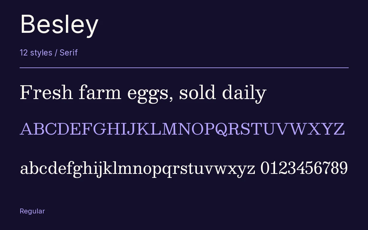 Besley type specimen with letters and figures