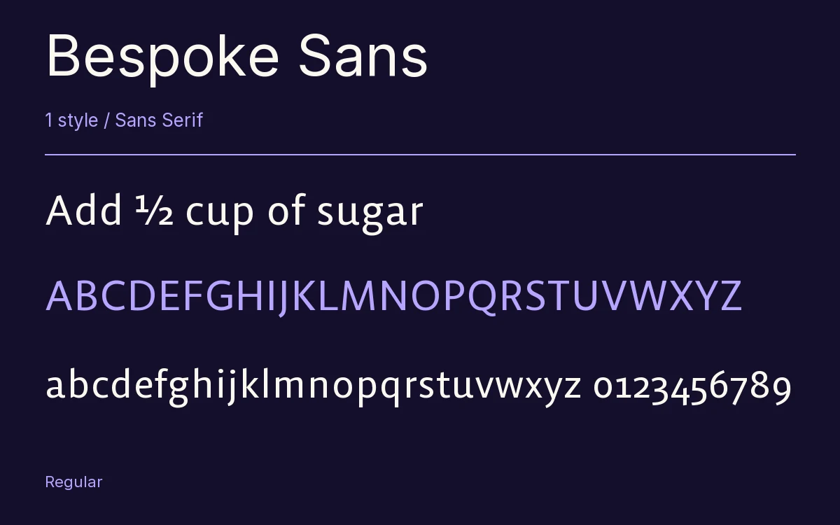 Bespoke Sans type specimen with letters and figures