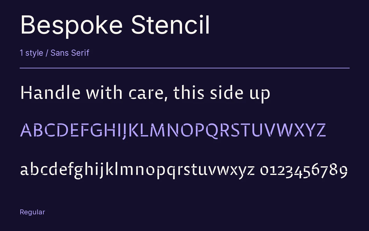 Bespoke Stencil type specimen with letters and figures
