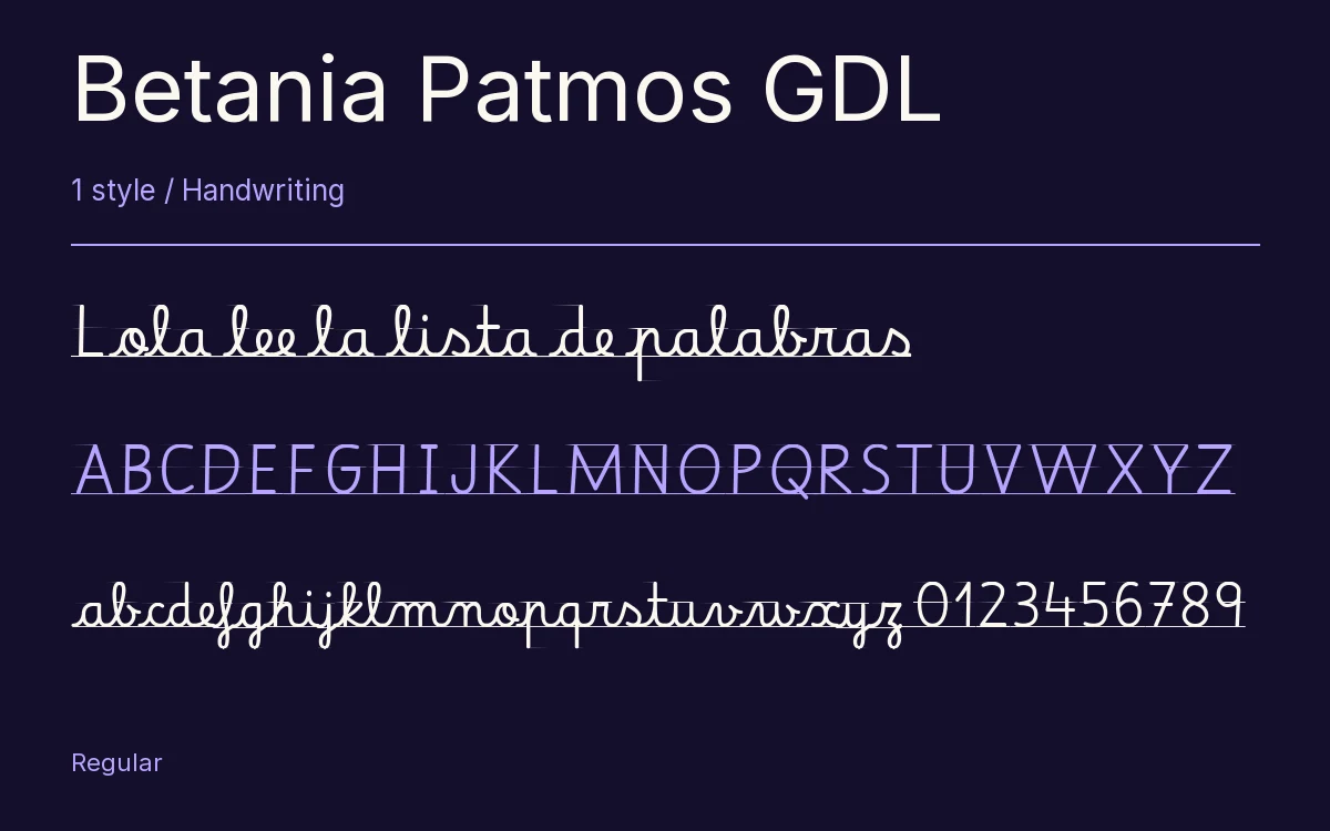 Betania Patmos GDL type specimen with letters and figures