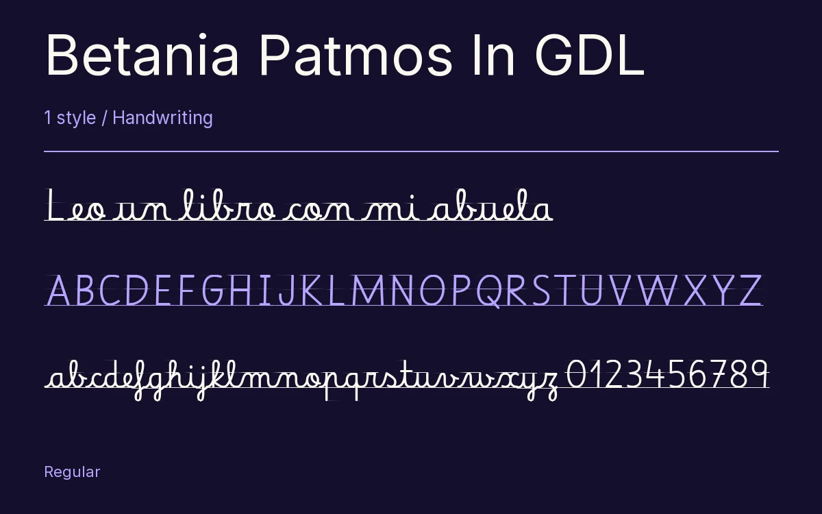 Betania Patmos In GDL type specimen with letters and figures