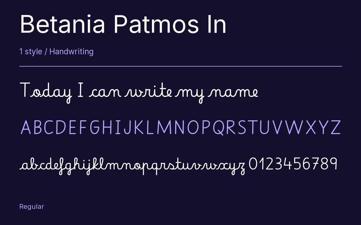 Betania Patmos In type specimen with letters and figures