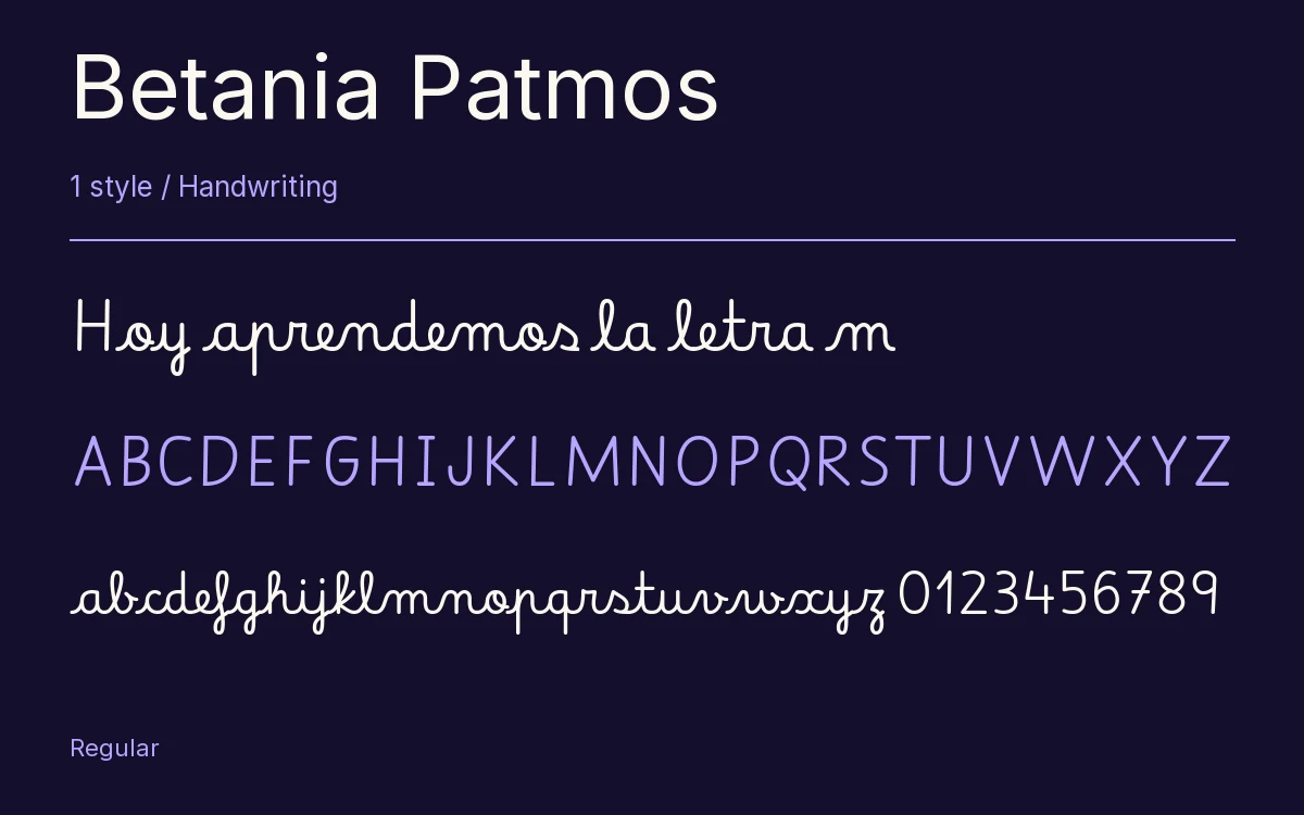 Betania Patmos type specimen with letters and figures