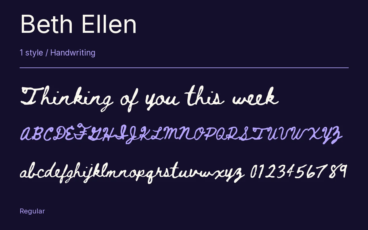 Beth Ellen type specimen with letters and figures