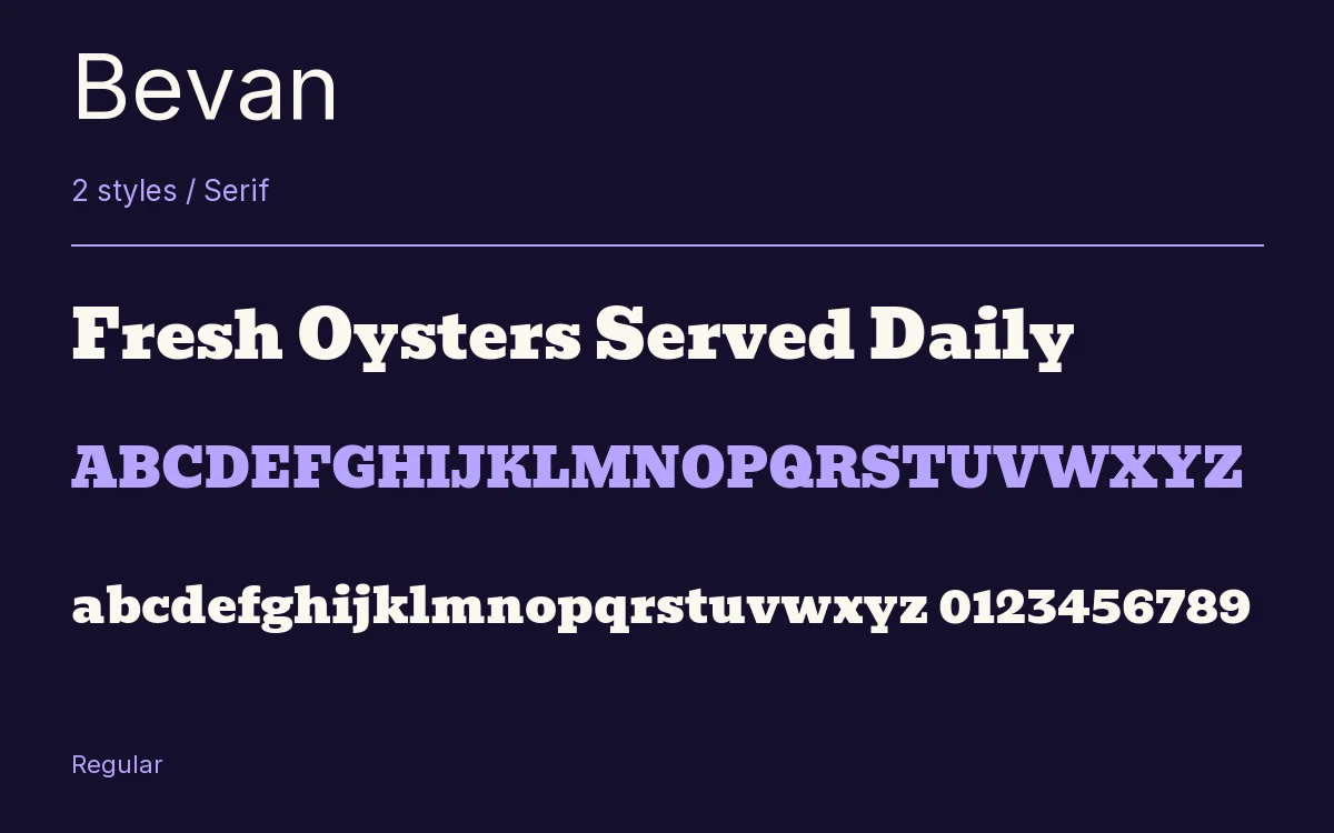 Bevan type specimen with letters and figures