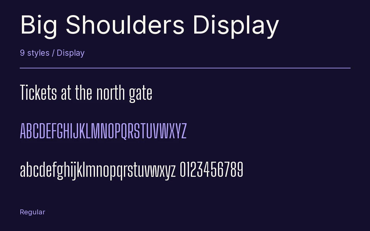 Big Shoulders Display type specimen with letters and figures