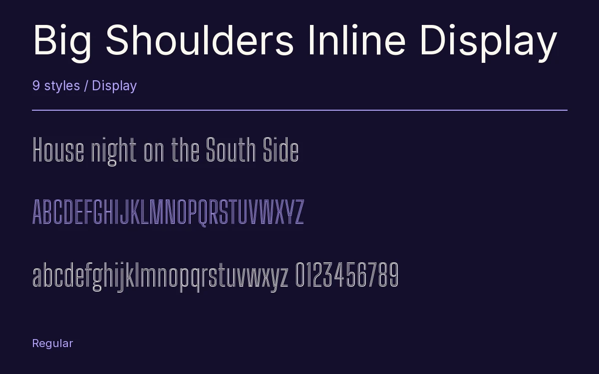 Big Shoulders Inline Display type specimen with letters and figures