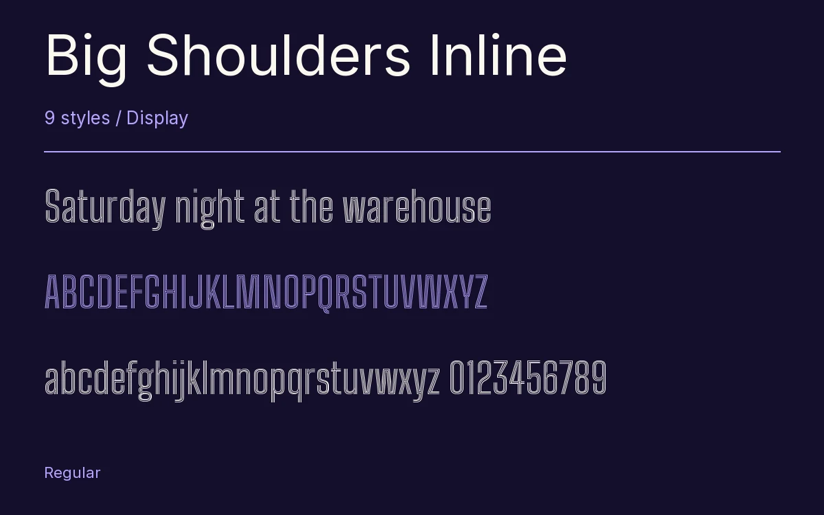 Big Shoulders Inline type specimen with letters and figures
