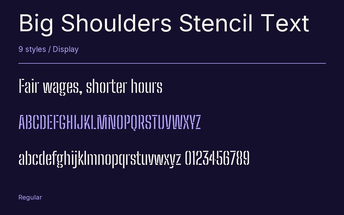 Big Shoulders Stencil Text type specimen with letters and figures