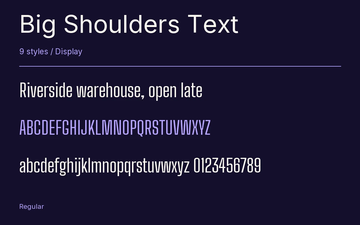 Big Shoulders Text type specimen with letters and figures