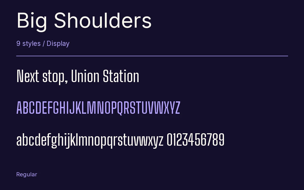 Big Shoulders type specimen with letters and figures