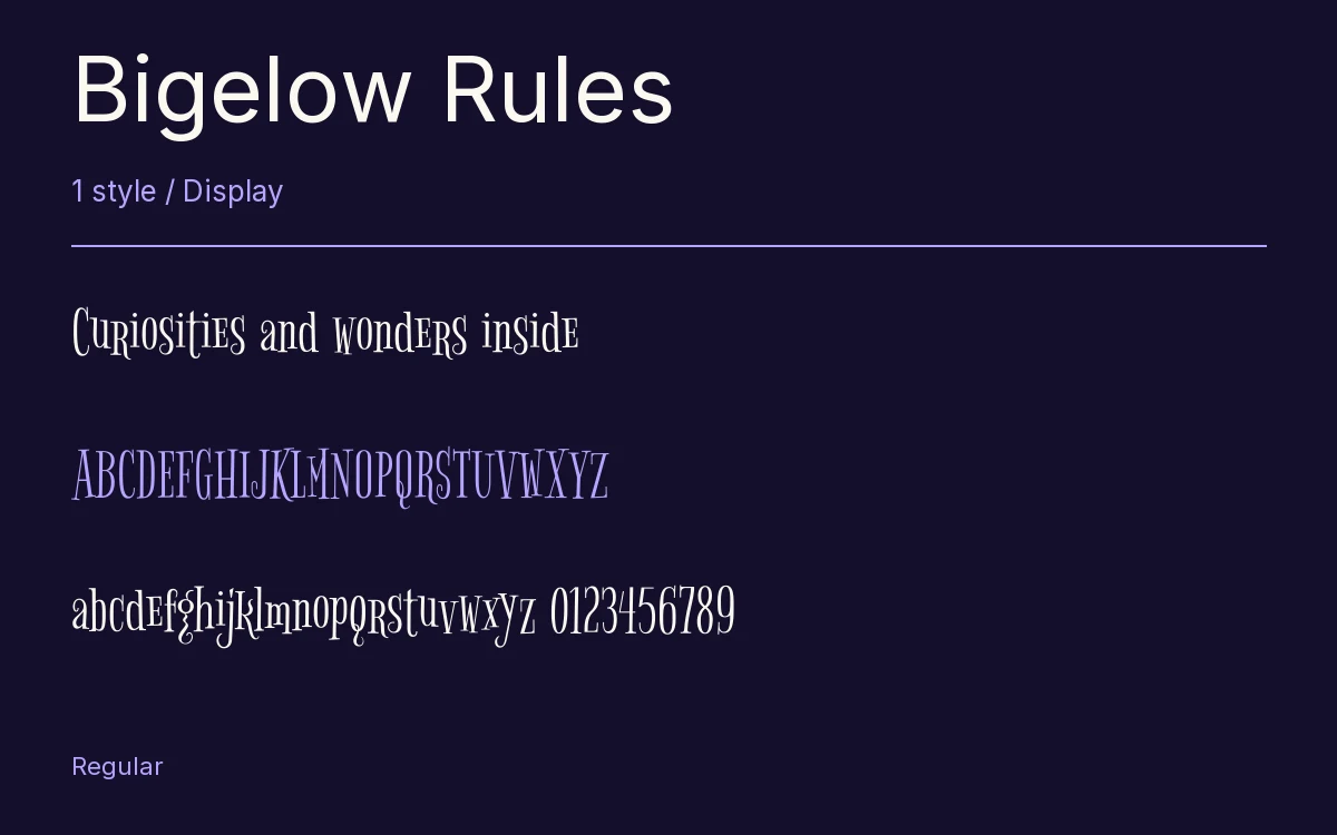 Bigelow Rules type specimen with letters and figures